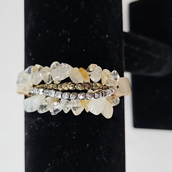 Cream Leather & Stone Bracelet - Picture 1 of 4